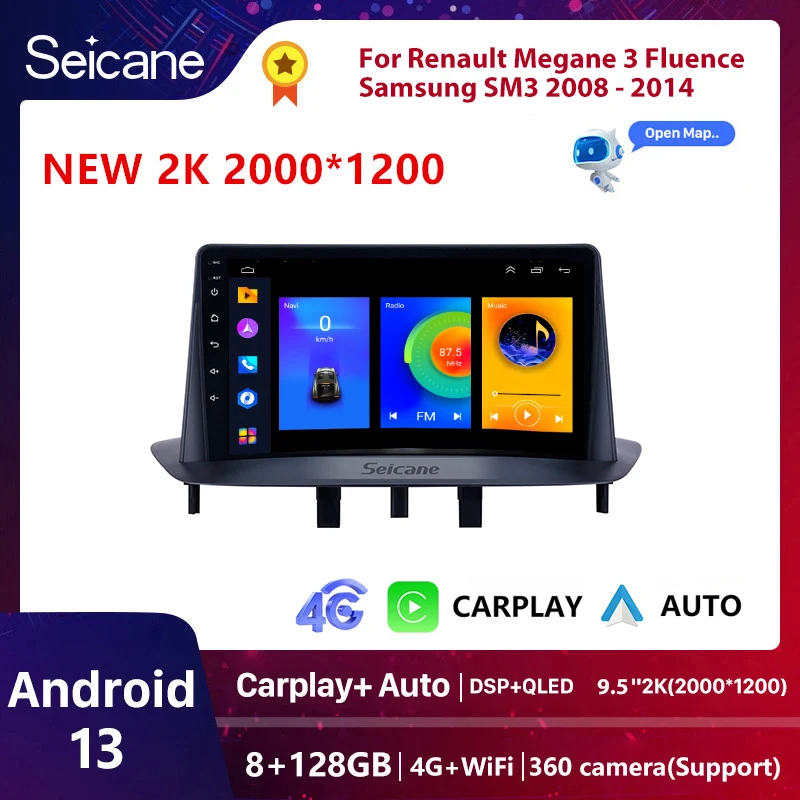 Автомагнитола Seicane Android 13 GPS для Renault Megane 3 Fluence Samsung SM3 2008-2014 стерео мультимедийный