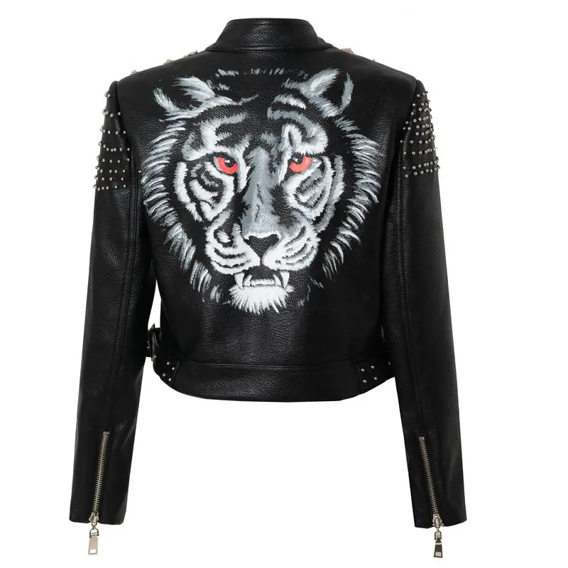 Ladies spring and autumn new street rock punk style tiger head print tiger head metal heavy industry rivet short leather jacket
Ladies spring and autumn new street rock punk style tiger head print tiger head metal heavy industry rivet short leather jacket