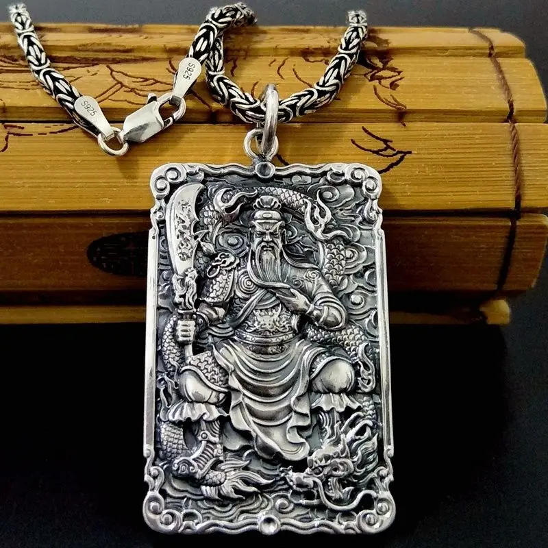 Sterling Silver Pendant Guan Gong Step Dragon Silver Men's Retro Aggressive lord GuanYu Wu God of Wealth Necklace for Friends
Sterling Silver Pendant Guan Gong Step Dragon Silver Men's Retro Aggressive lord GuanYu Wu God of Wealth Necklace for Friends