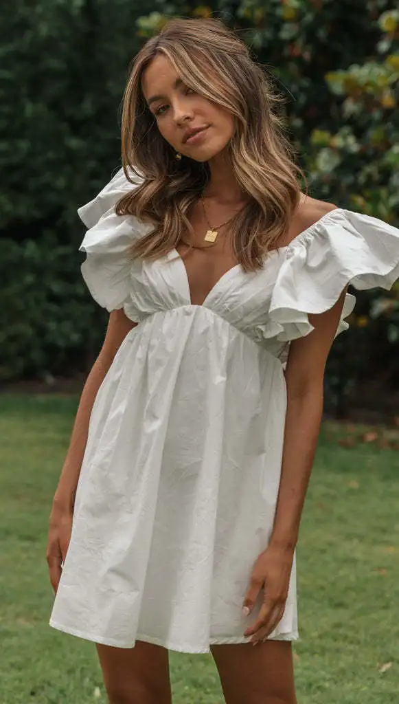 WildPinky 2023 New Sweet White Ruffles Mini A Line Dress Fashion V-Neck Butterfly Short Sleeve Women Dress Ladies Cotton Dress
WildPinky 2023 New Sweet White Ruffles Mini A Line Dress Fashion V-Neck Butterfly Short Sleeve Women Dress Ladies Cotton Dress