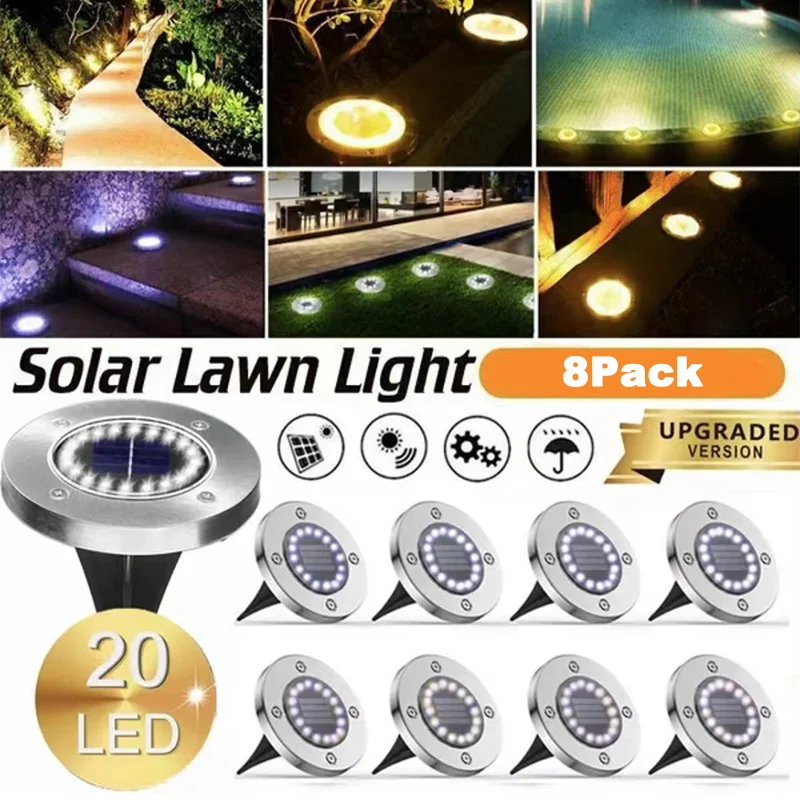8Pack 20LED Solar Power Disk Lights Outdoor Gardens Underground Lamps Deck Lightings Spotlight Buried Lawn Roadside Party Decors
8Pack 20LED Solar Power Disk Lights Outdoor Gardens Underground Lamps Deck Lightings Spotlight Buried Lawn Roadside Party Decors