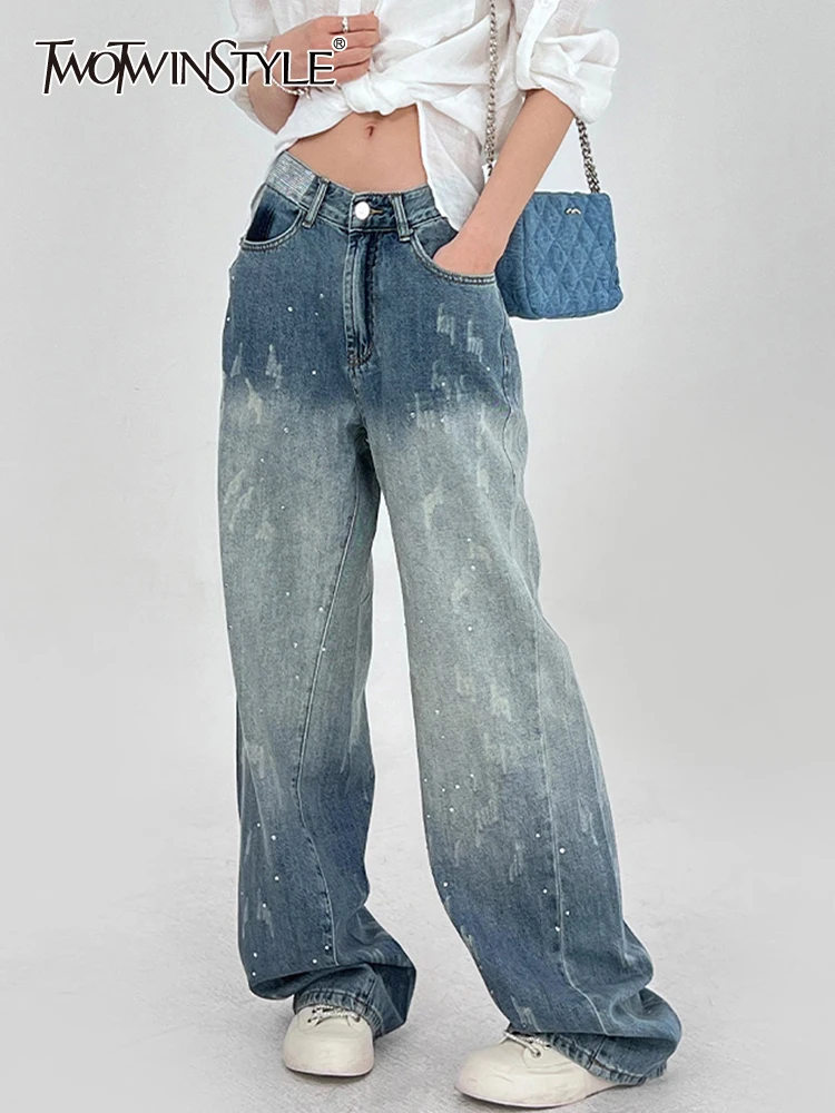 TWOTWINSTYLE Patchwork Pocket Jeans For Women High Waist Casual Ombre Wide Leg Pants Female Autumn Fashion Style Clothing New
TWOTWINSTYLE Patchwork Pocket Jeans For Women High Waist Casual Ombre Wide Leg Pants Female Autumn Fashion Style Clothing New