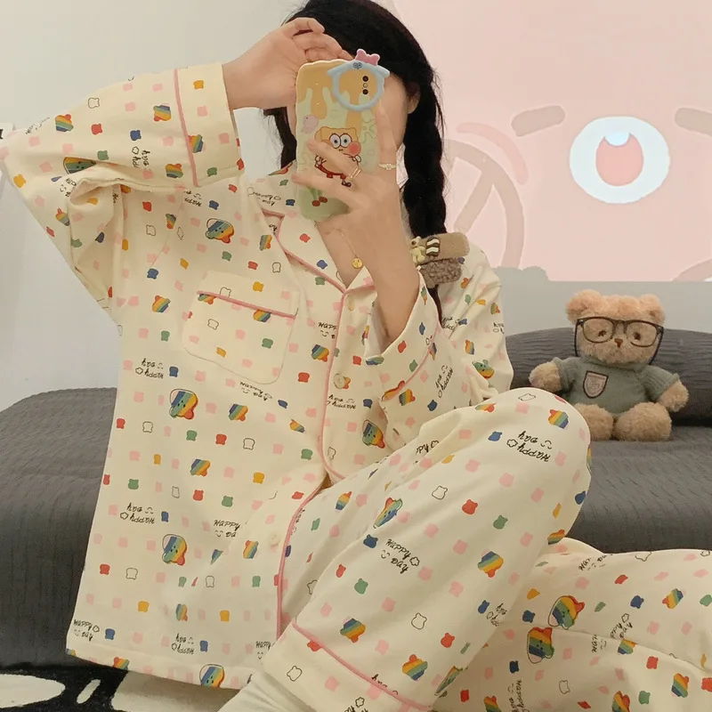 Sweet Style Pajamas Women's Spring and Autumn Imitation Cotton High Grade Long Sleeve Pants Two Piece Set Cute Student Home Fury
Sweet Style Pajamas Women's Spring and Autumn Imitation Cotton High Grade Long Sleeve Pants Two Piece Set Cute Student Home Fury