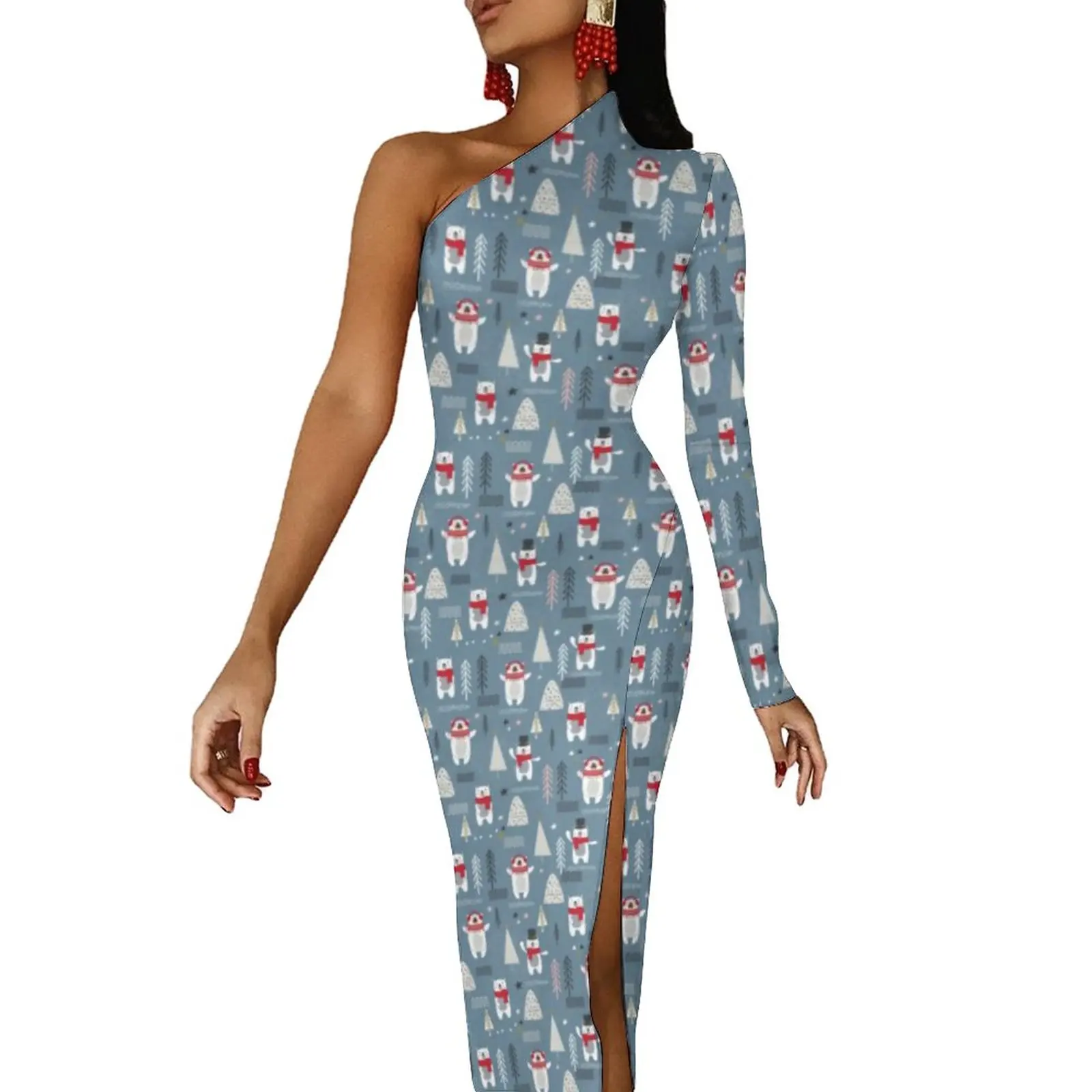 Christmas Trees Maxi Dress One Shoulder Polar Bears Print Modern Bodycon Dress Street Wear Long Dresses Women Design Clothing
Christmas Trees Maxi Dress One Shoulder Polar Bears Print Modern Bodycon Dress Street Wear Long Dresses Women Design Clothing