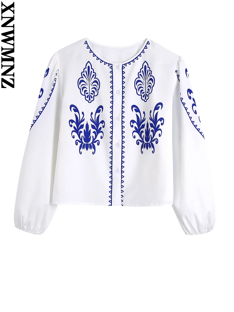 XNWMNZ 2022 Women Fashion Contrast Color Print Shirt Retro Round Neck Long Puff Sleeve Female Chic Shirt
XNWMNZ 2022 Women Fashion Contrast Color Print Shirt Retro Round Neck Long Puff Sleeve Female Chic Shirt