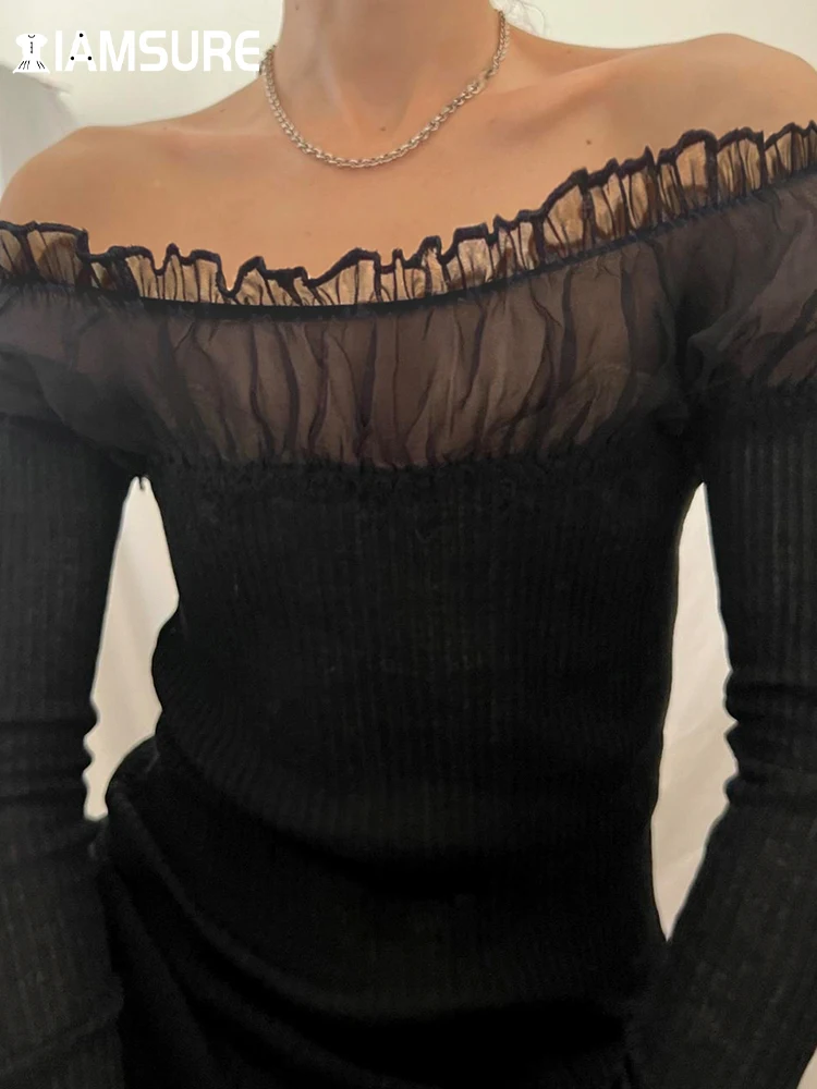 IAMSURE Elegant Fashion Patchwork Mesh T Shirt See Through Slim Slash Neck Long Sleeve Tees Women 2023 Autumn Spring Streetwearr
IAMSURE Elegant Fashion Patchwork Mesh T Shirt See Through Slim Slash Neck Long Sleeve Tees Women 2023 Autumn Spring Streetwearr