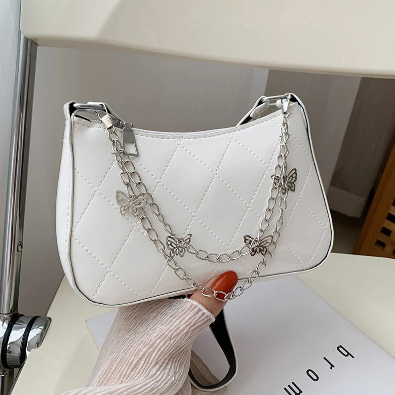 Soft PU Leather Women Underarm Bag Retro Solid Color Ladies Handbags Fashion Butterfly Chain Design Girls Small Shoulder Bags 
Soft PU Leather Women Underarm Bag Retro Solid Color Ladies Handbags Fashion Butterfly Chain Design Girls Small Shoulder Bags