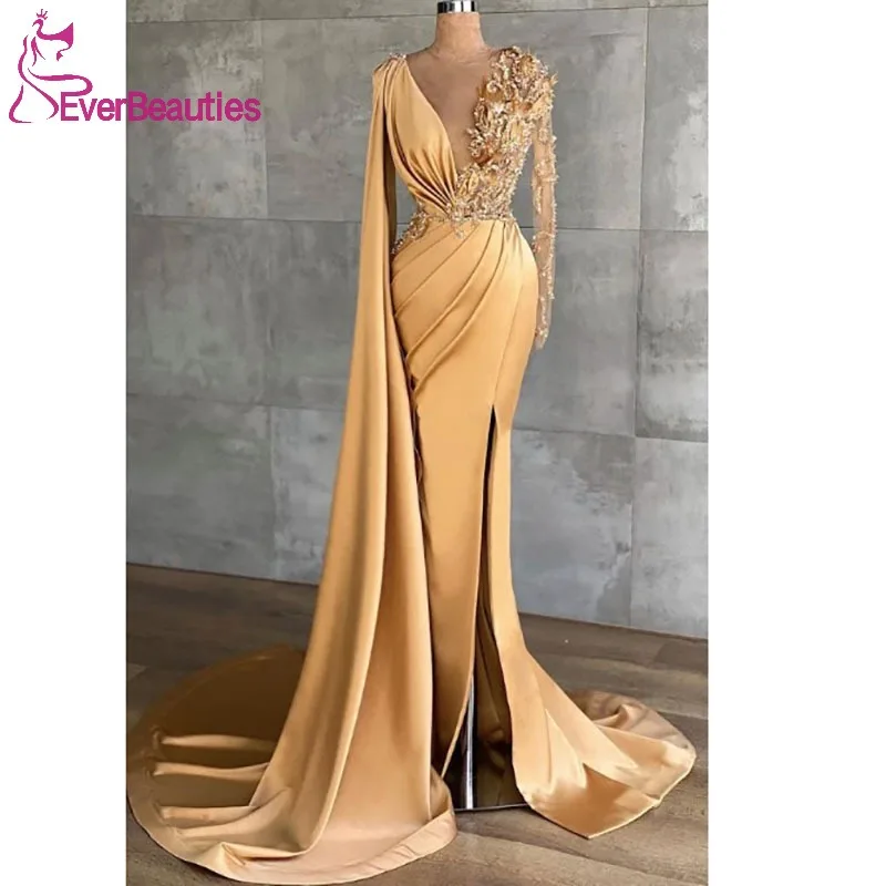 Dubai Mermaid Prom Dresses Long Sleeves Formal Party Dress with Train Satin Lace Saudi Arabia Luxury Satin Evening Gowns
Dubai Mermaid Prom Dresses Long Sleeves Formal Party Dress with Train Satin Lace Saudi Arabia Luxury Satin Evening Gowns