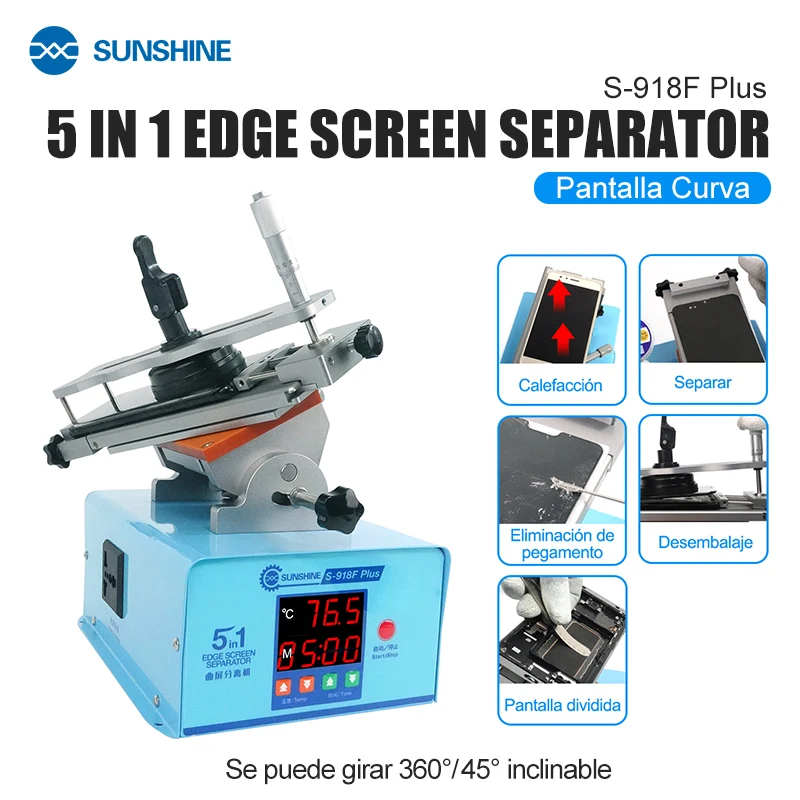Sunshine S-918F Plus Edge Screen Separator Multifunctional 5 in 1 Screen Glue Heating Remover Platform Tiltable Frame Separation
Sunshine S-918F Plus Edge Screen Separator Multifunctional 5 in 1 Screen Glue Heating Remover Platform Tiltable Frame Separation