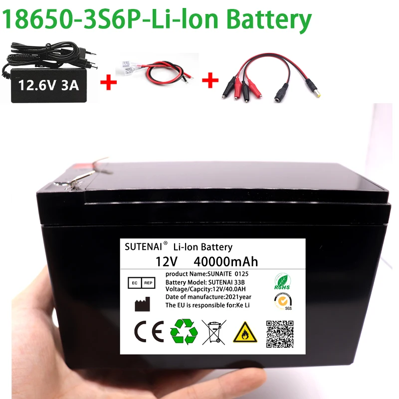 NEW 12V 40Ah 18650 lithium battery pack 3S6P built-in high current 30A Solar street lamp, xenon lamp, backup power supply, LED
NEW 12V 40Ah 18650 lithium battery pack 3S6P built-in high current 30A Solar street lamp, xenon lamp, backup power supply, LED