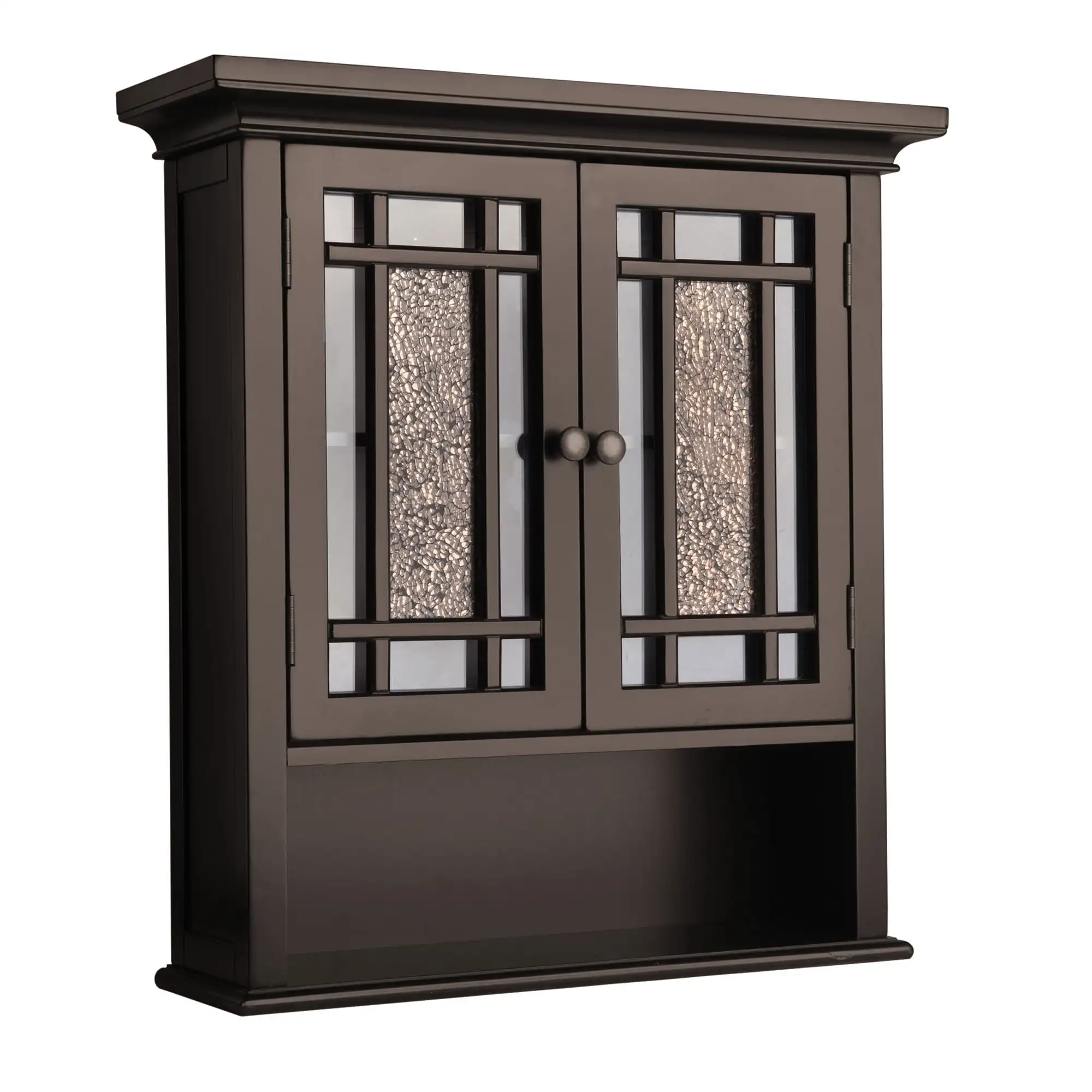 

Windsor Wooden Wall Cabinet with Glass Mosaic Doors, Dark Espresso