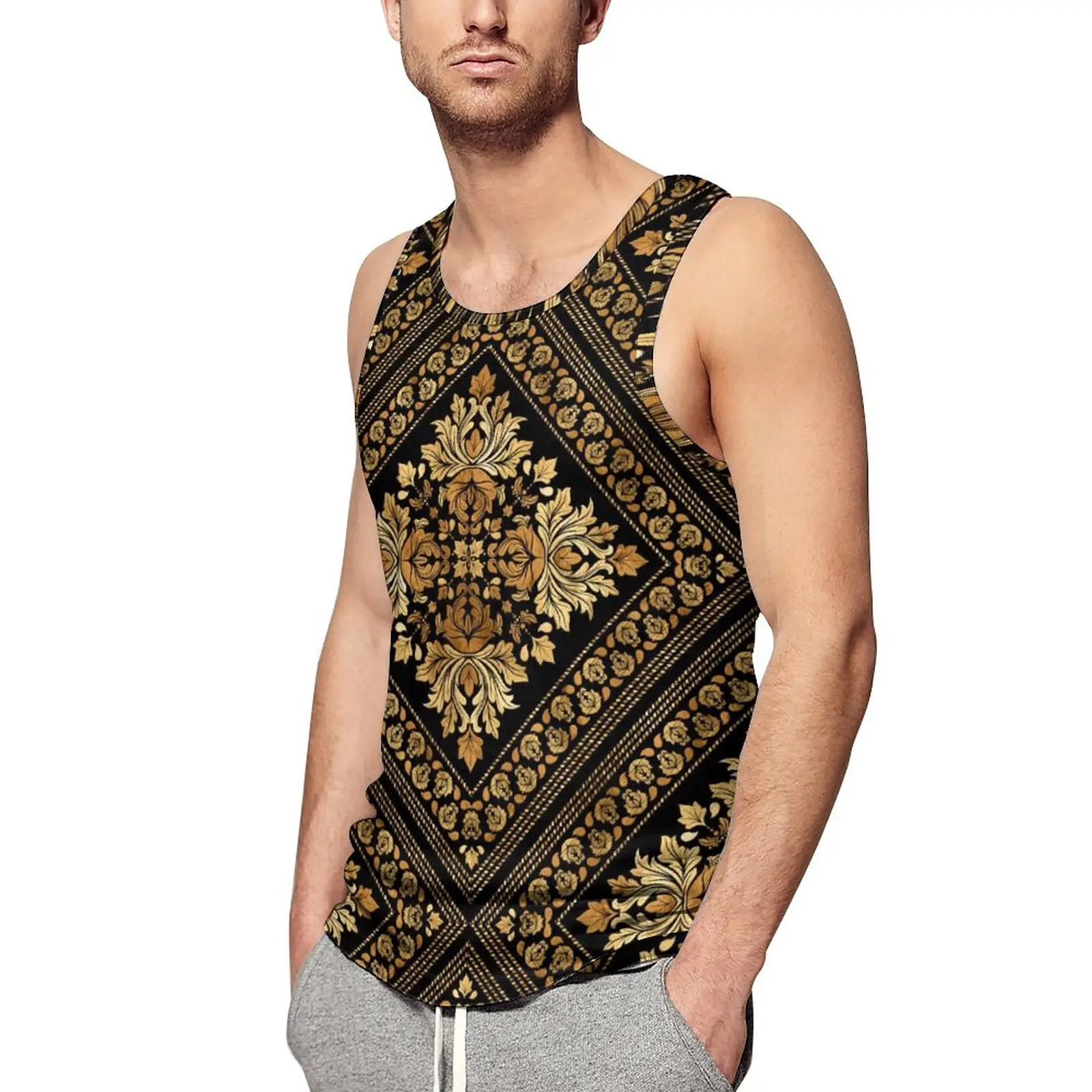 Gold Baroque Tank Top Mens Oriental Vintage Damask Trendy Tops Summer Workout Graphic Sleeveless Vests Large Size 4XL 5XL
Gold Baroque Tank Top Mens Oriental Vintage Damask Trendy Tops Summer Workout Graphic Sleeveless Vests Large Size 4XL 5XL