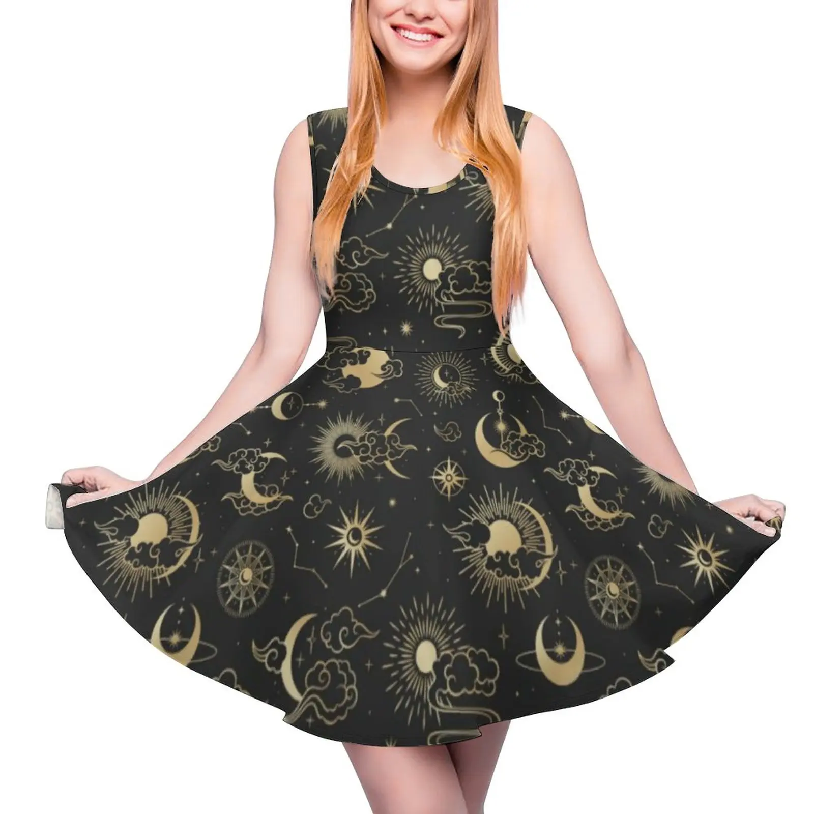 Gold Moon Star Sun Dress Astrology Art Club Dresses High Waist Street Fashion Pattern Skate Dress Summer Oversized Vestido
Gold Moon Star Sun Dress Astrology Art Club Dresses High Waist Street Fashion Pattern Skate Dress Summer Oversized Vestido