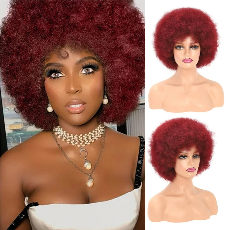 

Belle Show синтетические Короткие афро кудрявые вьющиеся волосы парики африканские пушистые и мягкие натуральные красные для черных женщин