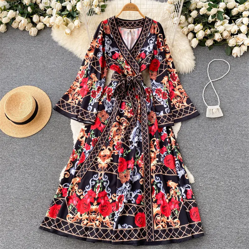 Ethnic Style Sashes Slim Temperament V-Neck Dress Summer Autumn Women's High-End Long Sleeve Retro Dress Female Robe h2148
Ethnic Style Sashes Slim Temperament V-Neck Dress Summer Autumn Women's High-End Long Sleeve Retro Dress Female Robe h2148