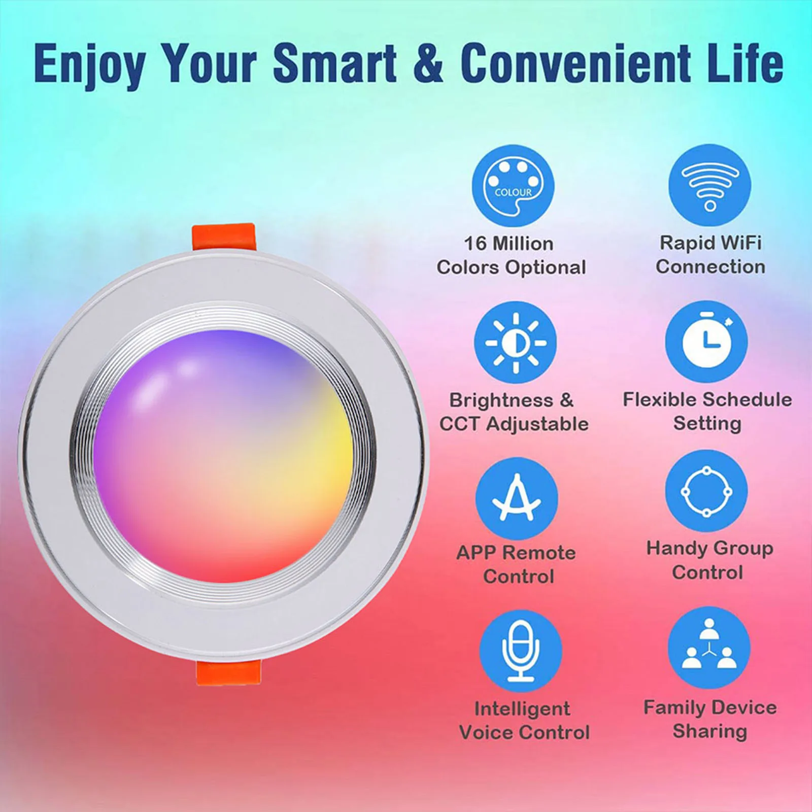 6W WiFi LED Downlights for Ceiling Home Color Change LED Recessed Spotlights APP Control RGBCW 2700K-5000K Aluminum Spotlights
6W WiFi LED Downlights for Ceiling Home Color Change LED Recessed Spotlights APP Control RGBCW 2700K-5000K Aluminum Spotlights