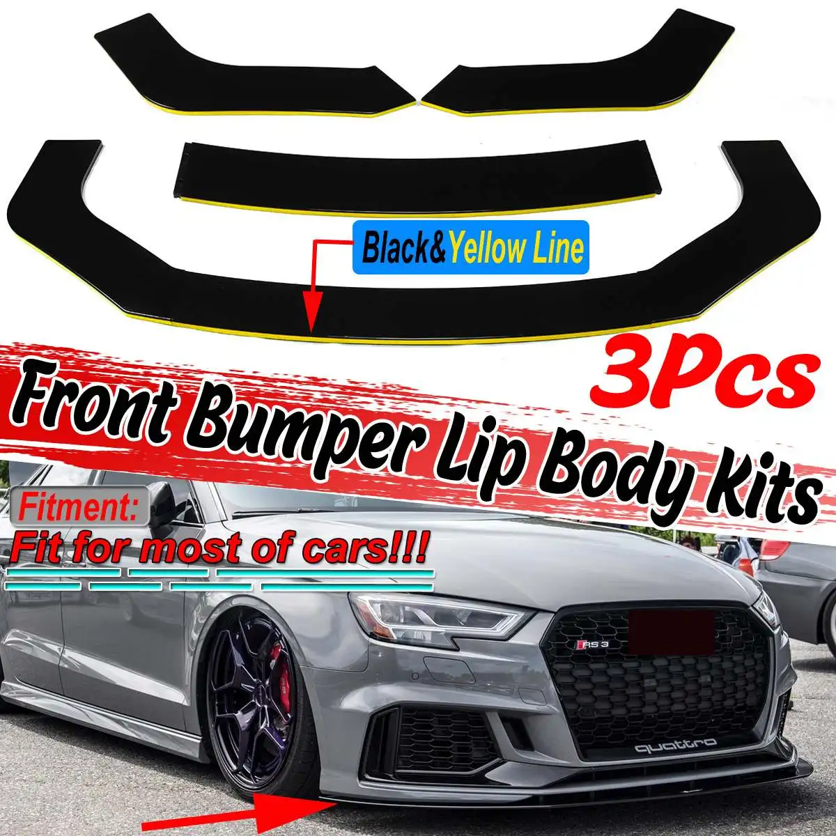 3PCS Universal Car Front Bumper Splitter Lip Body Kit Diffuser For AUDI A4 A5 B6 B7 B8 B9 S3 S4 S5 RS5 For Ford For Mazda For VW
3PCS Universal Car Front Bumper Splitter Lip Body Kit Diffuser For AUDI A4 A5 B6 B7 B8 B9 S3 S4 S5 RS5 For Ford For Mazda For VW