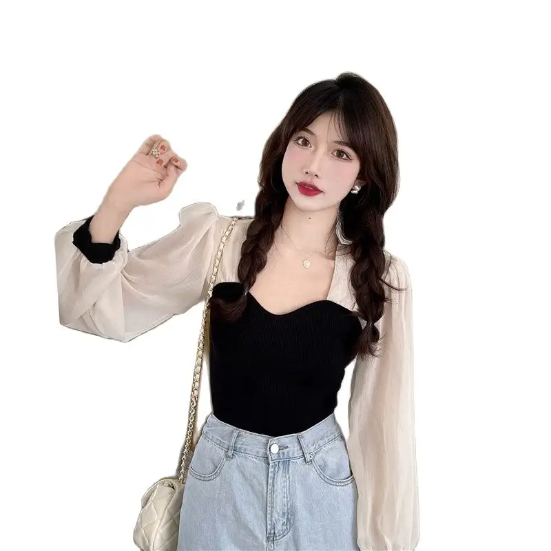 Blouse Women Ladies Tops Square Collar Pullovers Fashion Splicing Puff Sleeve Spring Slender Popularity Temperament Tenafeicc
Blouse Women Ladies Tops Square Collar Pullovers Fashion Splicing Puff Sleeve Spring Slender Popularity Temperament Tenafeicc