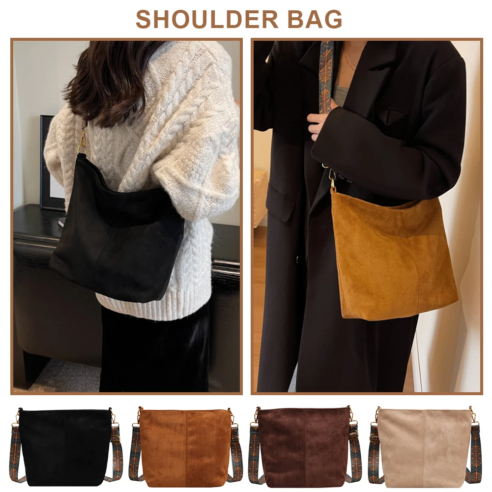 Women Stylish Hobo Bag Solid Color Suede Casual Handbag Large Capacity Vintage Fashion Tote Bag Wide Print Strap Simple Tote Bag
Women Stylish Hobo Bag Solid Color Suede Casual Handbag Large Capacity Vintage Fashion Tote Bag Wide Print Strap Simple Tote Bag