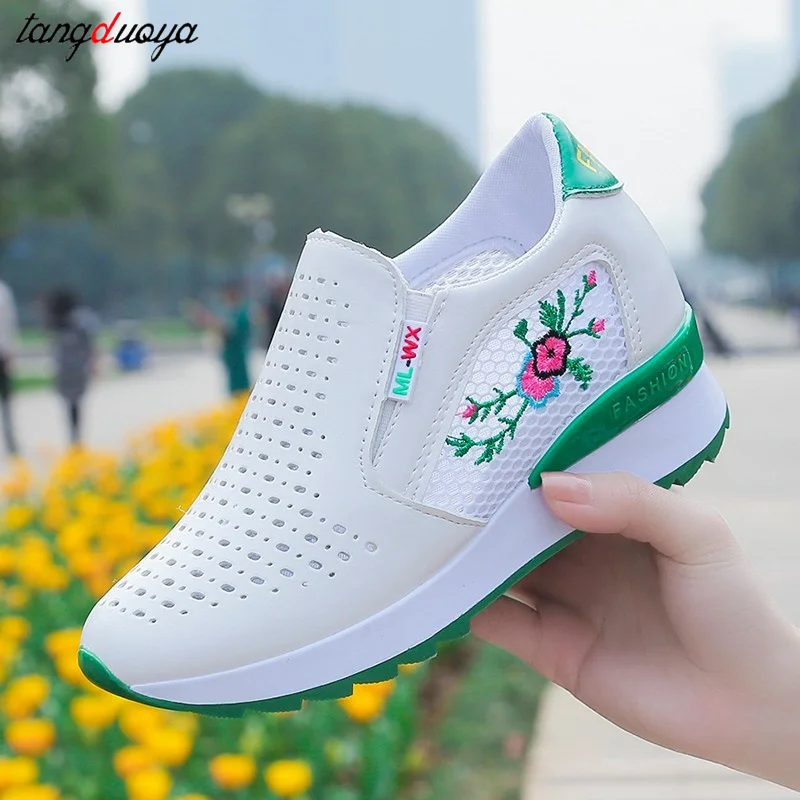 

white shoes Women Comfortable Casual Shoes Summer Slip on Loafers Hollow Out Increasing Internal Height Sneakers Zapatillas
