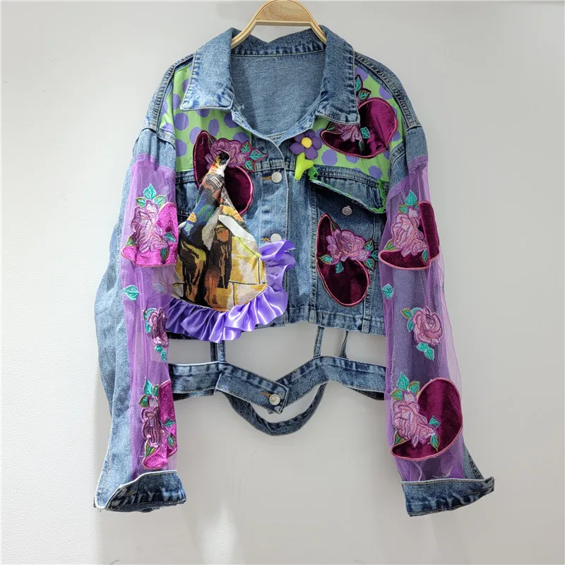 Heavy Work Hollow Out Mesh Splicing Embroidery Denim Jacket Women Cowboy Outerwear Vintage Blue Loose Short Jeans Jacket Female
Heavy Work Hollow Out Mesh Splicing Embroidery Denim Jacket Women Cowboy Outerwear Vintage Blue Loose Short Jeans Jacket Female