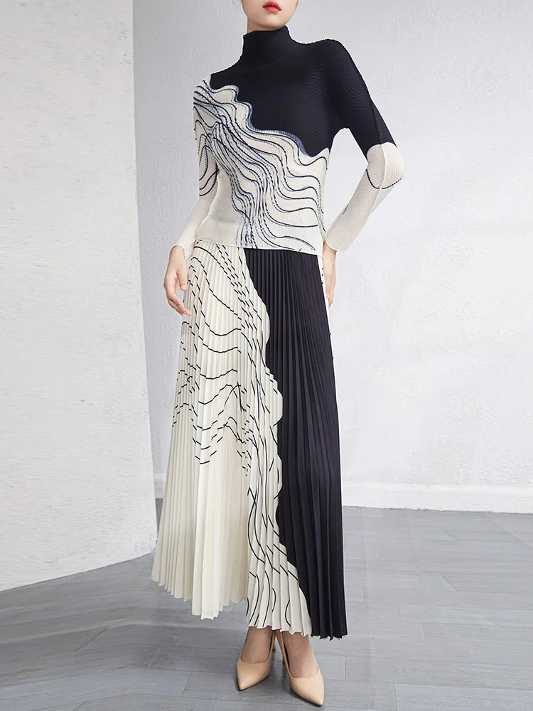 Miyake Pleated Printed 2 Pieces Set Autumn Winter 2022 New Long Sleeve High Collar Print T Shirt Elegant A-line Female Clothes
Miyake Pleated Printed 2 Pieces Set Autumn Winter 2022 New Long Sleeve High Collar Print T Shirt Elegant A-line Female Clothes