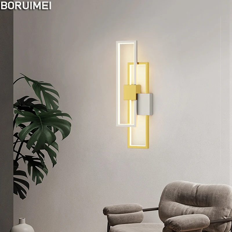 

New Modern Led Wall Lights Gold Black Square Wall Lamps For Bedside Bedroom Staircase Aisle Corridor Living Room Daily Fixtures