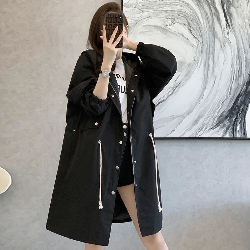 Fashion Pure Color Straight Female Trench Casual Hooded Drawstring Loose Women's Trench Coat Winter Pink Black Green Coat
Fashion Pure Color Straight Female Trench Casual Hooded Drawstring Loose Women's Trench Coat Winter Pink Black Green Coat