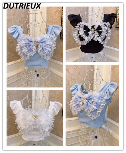 Summer New Sling Tank Top Female Lolita Style Sweet Princess Short Bow Love Pearl Lace Flying Sleeve Slim Fit Camisole Crop Top
Summer New Sling Tank Top Female Lolita Style Sweet Princess Short Bow Love Pearl Lace Flying Sleeve Slim Fit Camisole Crop Top