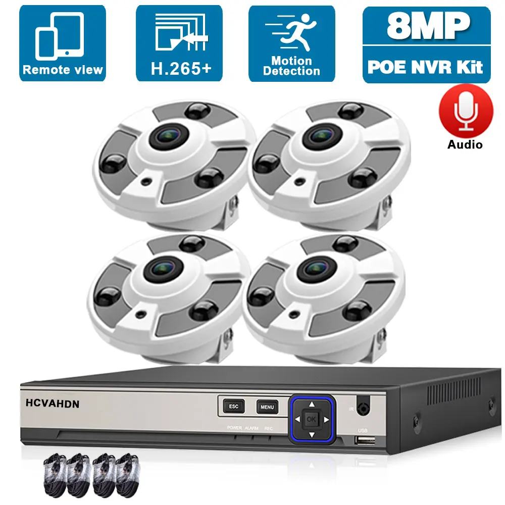 4CH 4K POE NVR Security System Outdoor Waterproof IP Fisheye Camera Video Surveillance Kit 8MP CCTV Panoramic Camera Set 8MP P2P
4CH 4K POE NVR Security System Outdoor Waterproof IP Fisheye Camera Video Surveillance Kit 8MP CCTV Panoramic Camera Set 8MP P2P