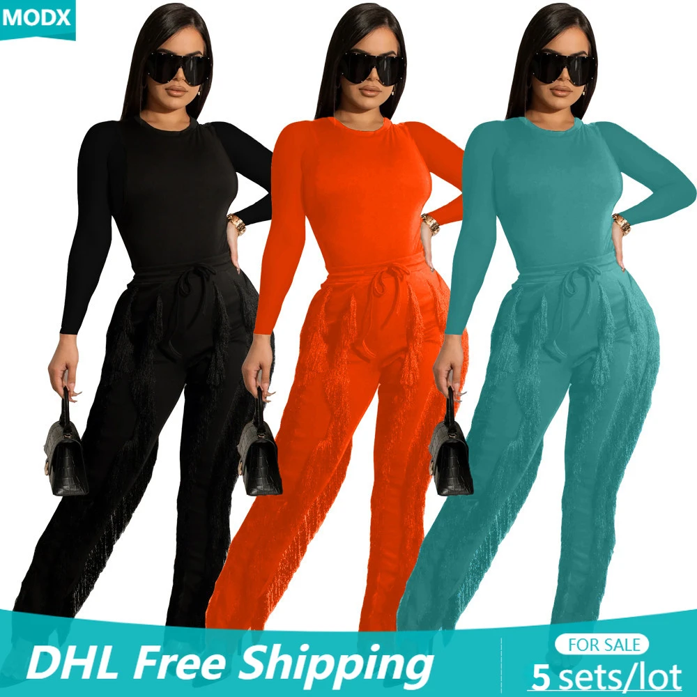 Casual Women 2 Piece Set Slim Long Sleeve Matching Outfit Pullover + Wide Leg Pants Outdoor Tassel Lady Tracksuit Wholesale 8164
Casual Women 2 Piece Set Slim Long Sleeve Matching Outfit Pullover + Wide Leg Pants Outdoor Tassel Lady Tracksuit Wholesale 8164