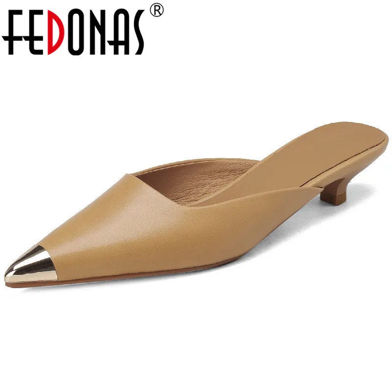 

Женские туфли-лодочки FEDONAS, повседневные офисные туфли из натуральной кожи с металлическим острым носком на низком каблуке, сезон весна-лето