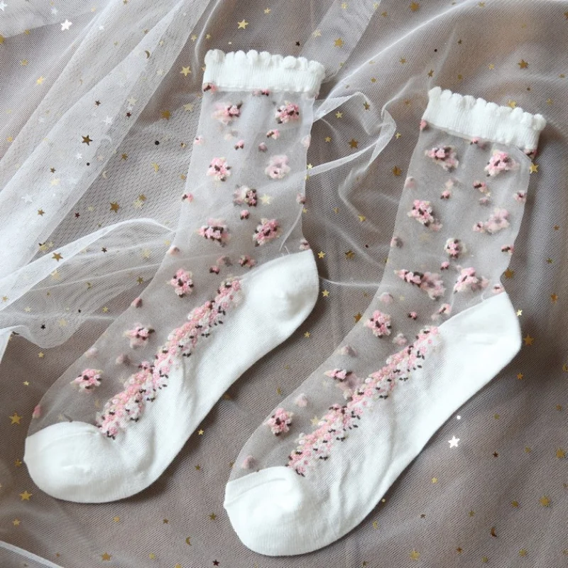 Summer Harajuku Vintage Women Socks Retro Flower Embroidery Crystal Silk Socks Women Ultra-thin Transparent Nylon Long Socks Sox
Summer Harajuku Vintage Women Socks Retro Flower Embroidery Crystal Silk Socks Women Ultra-thin Transparent Nylon Long Socks Sox