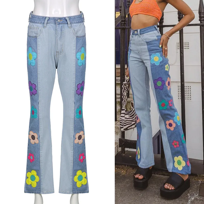 Women 2022 Patch Designs Embroidery Flare Jeans Sweet Patchwork Denim Flare Trousers Casual High Waisted Wide Leg Pants
Women 2022 Patch Designs Embroidery Flare Jeans Sweet Patchwork Denim Flare Trousers Casual High Waisted Wide Leg Pants