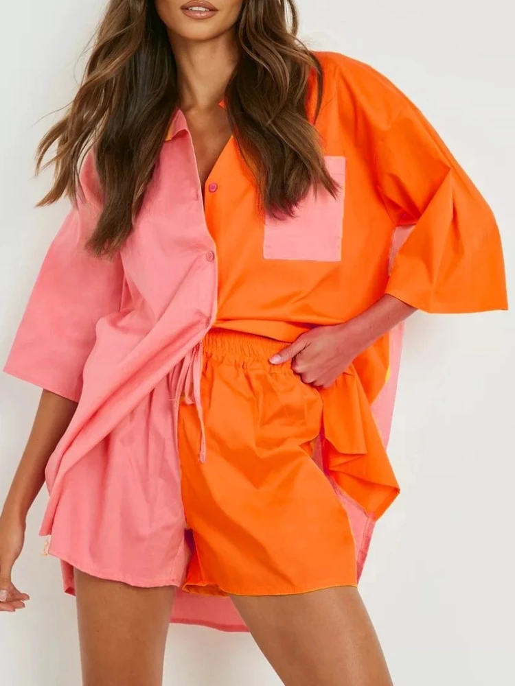 Women Tracksuits Shirt Short Sets Cotton Casual Two Pieces Sets Fashion Patchwork Short Sleeve Blouses Matching Sets 2022 New
Women Tracksuits Shirt Short Sets Cotton Casual Two Pieces Sets Fashion Patchwork Short Sleeve Blouses Matching Sets 2022 New