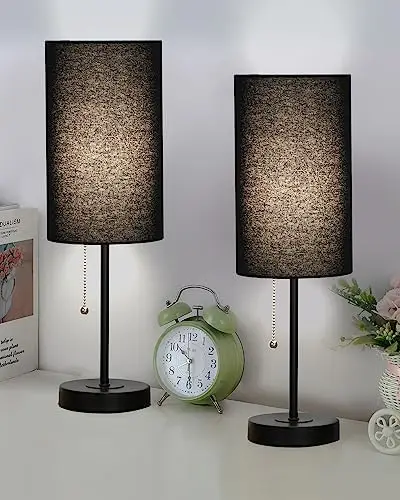 of 2 Black Table Lamps 3-Way Dimmable Small Nightstand Lamps with Metal Base & Fabric Shade for Bedrooms Living Room | Pull Tab
of 2 Black Table Lamps 3-Way Dimmable Small Nightstand Lamps with Metal Base & Fabric Shade for Bedrooms Living Room | Pull Tab