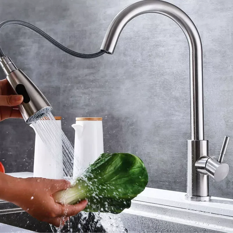 Brushed Nickel Kitchen Faucet Single Hole Pull Out Spout 360 Degree Rotating Mixer Stream Sprayer Head Hot And Cold Mixer Tap
Brushed Nickel Kitchen Faucet Single Hole Pull Out Spout 360 Degree Rotating Mixer Stream Sprayer Head Hot And Cold Mixer Tap