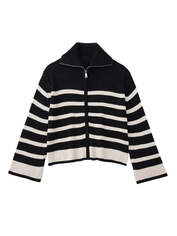 2022 Autumn Winter Women Knitting Striped Sweaters Fashion Loose Turn-down Collar Female ELegant Street Cardigan Sweater
2022 Autumn Winter Women Knitting Striped Sweaters Fashion Loose Turn-down Collar Female ELegant Street Cardigan Sweater