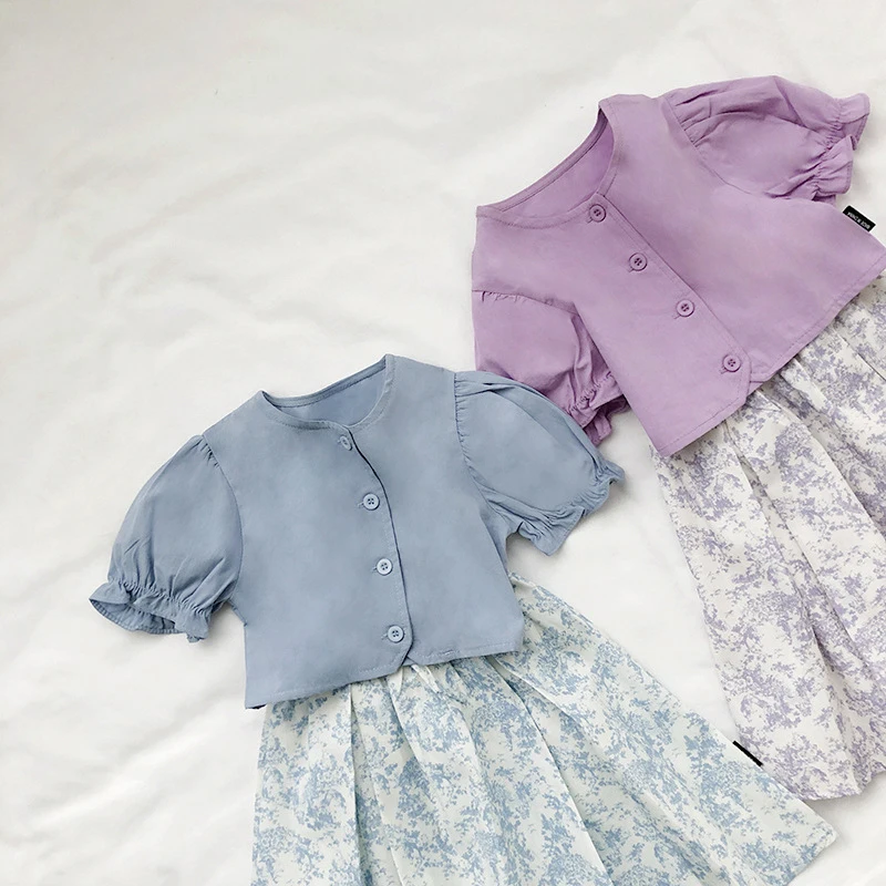 Summer Wear Aesthetic Solid Color Bubble Sleeved Top Floral Skirts Child Korean Style Clothes Suit For Girls Boutique Outfits
Summer Wear Aesthetic Solid Color Bubble Sleeved Top Floral Skirts Child Korean Style Clothes Suit For Girls Boutique Outfits