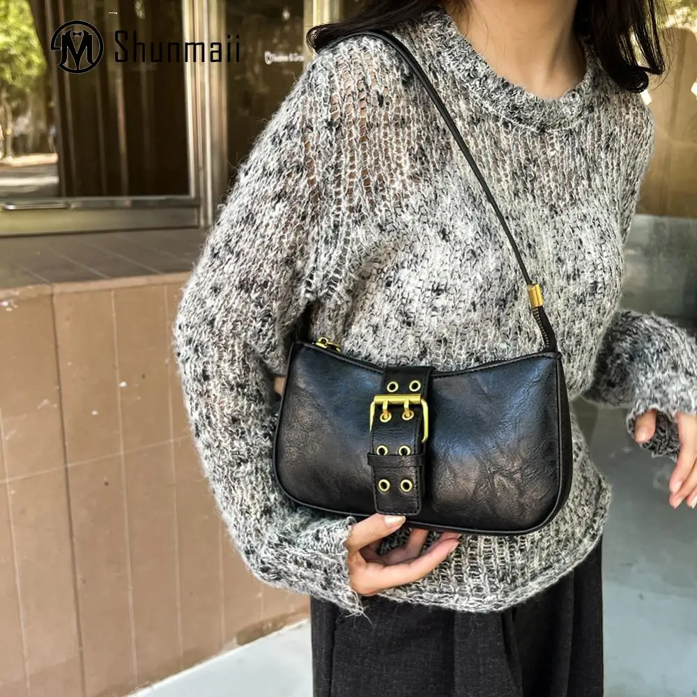 

Женская кожаная сумка через плечо, декоративная винтажная Сумка-тоут с пряжкой, универсальная сумка для подмышек Y2K, модная сумка-портфель, стильный кошелек для девушек