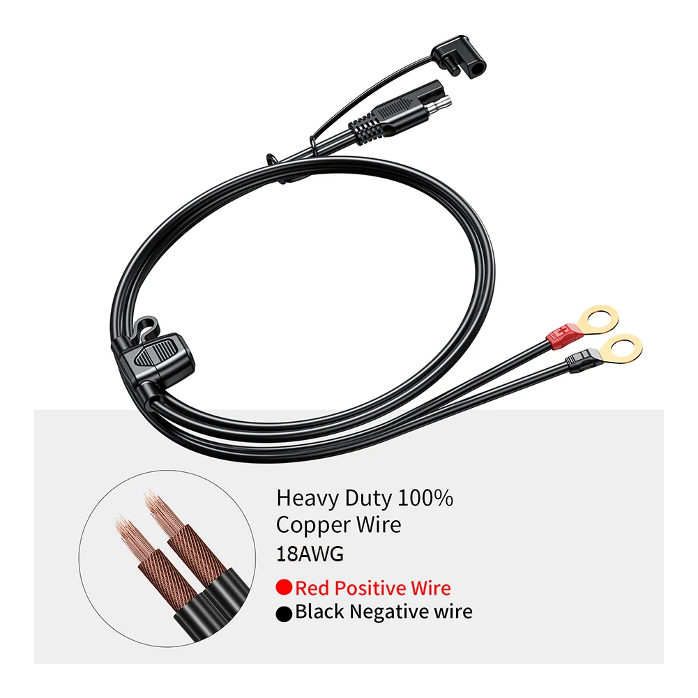 

12-24V 18AWG SAE 2 Pin Quick Disconnect to O Ring Terminal Harness Connecter Cord Connector Cable for Battery Charger