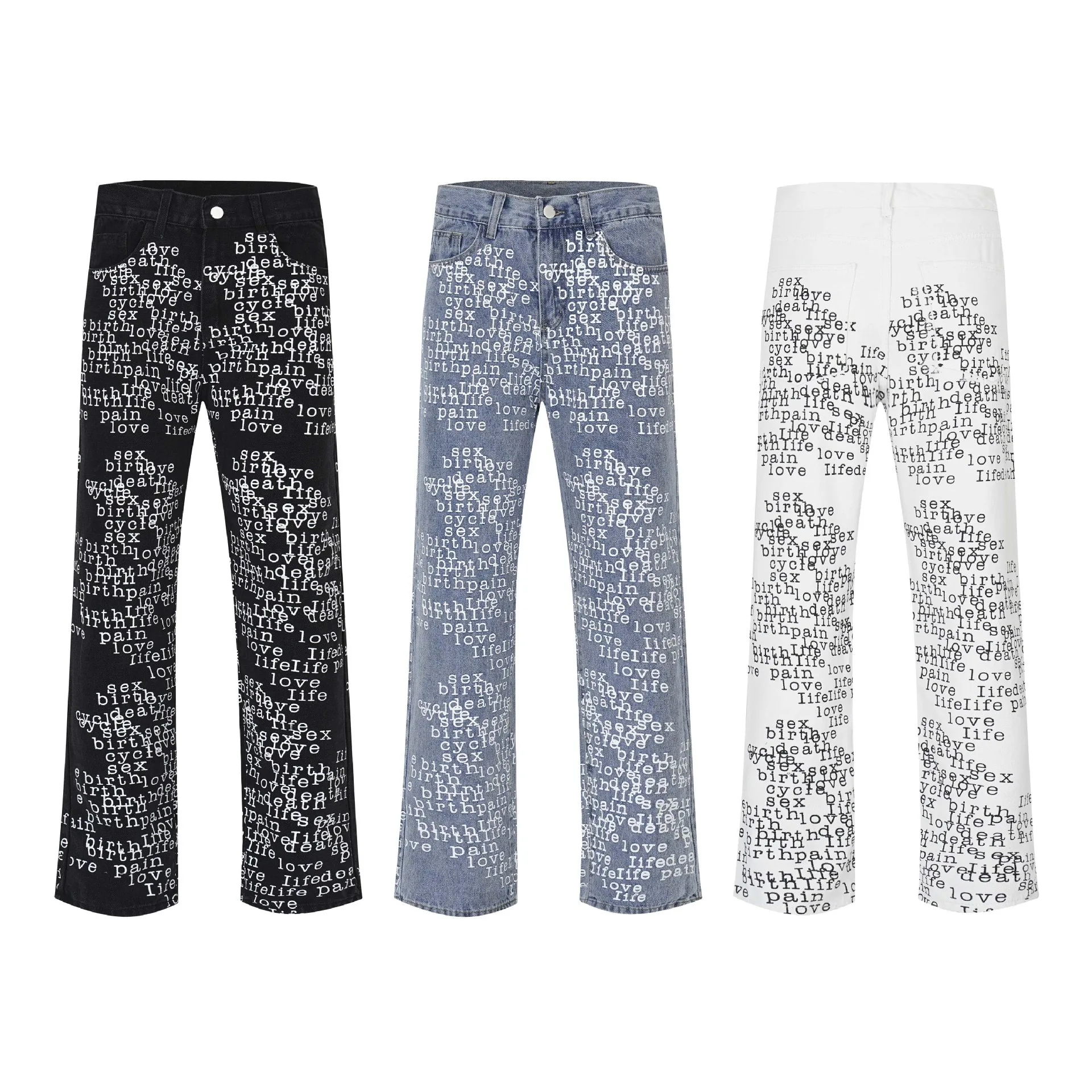

Street-washed full-lettered printed jeans for men and women of the same fashion brand baggy leggings