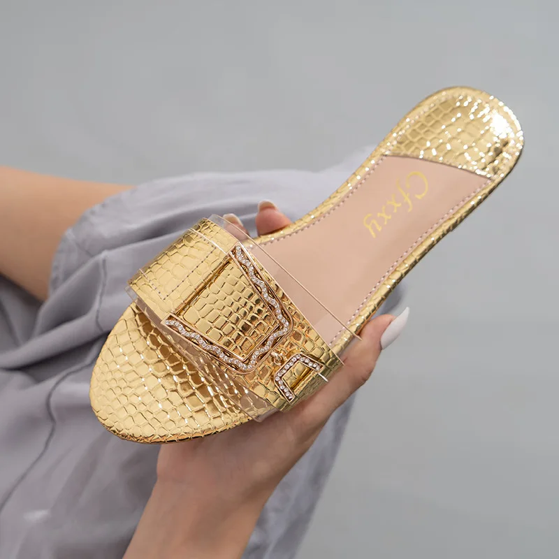 Peep Toe Slippers Women Flat Summer Gold Sandals Shoes for Women Luxury Designer Ladies Slides Sapatos De Mujer
Peep Toe Slippers Women Flat Summer Gold Sandals Shoes for Women Luxury Designer Ladies Slides Sapatos De Mujer