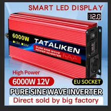 pure sine wave power inverter 12V to 220V 50HZ 2500W 3500W 4500W 5000W 6000W DC to AC voltage converter power supply EU Socket