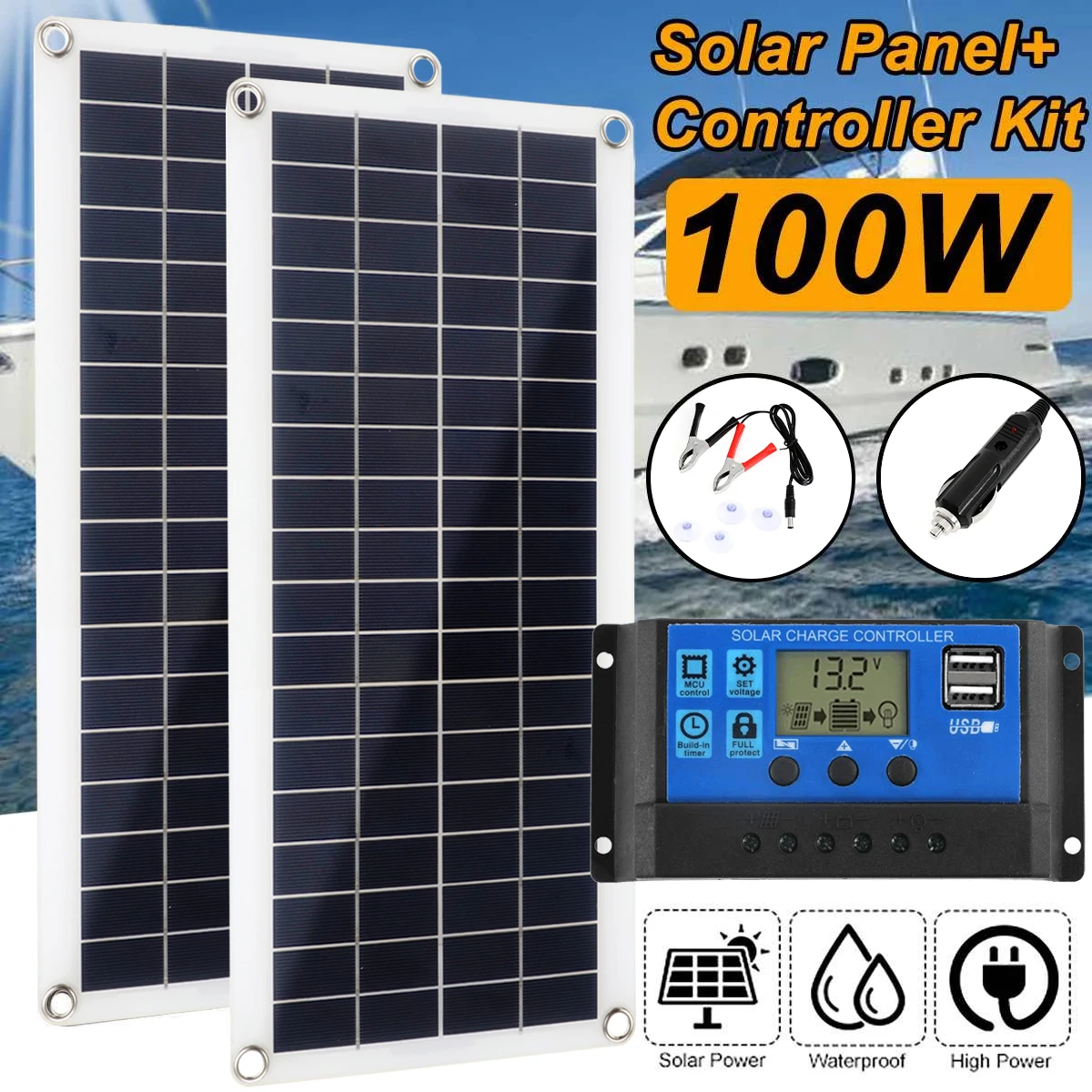 100W Solar Panel Kit Dual 12V USB With 30A/60A Controller Solar Cells Poly Solar Cells for Car Yacht RV Battery Charger
100W Solar Panel Kit Dual 12V USB With 30A/60A Controller Solar Cells Poly Solar Cells for Car Yacht RV Battery Charger