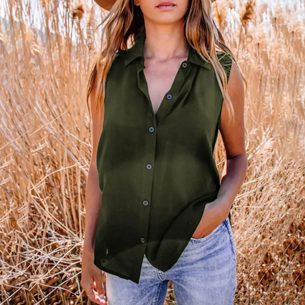 Casual Women Blouse Lapel Sleeveless Single Breasted Women Shirt Solid Color Simple Loose Shirt Female Clothing Streetwear
Casual Women Blouse Lapel Sleeveless Single Breasted Women Shirt Solid Color Simple Loose Shirt Female Clothing Streetwear