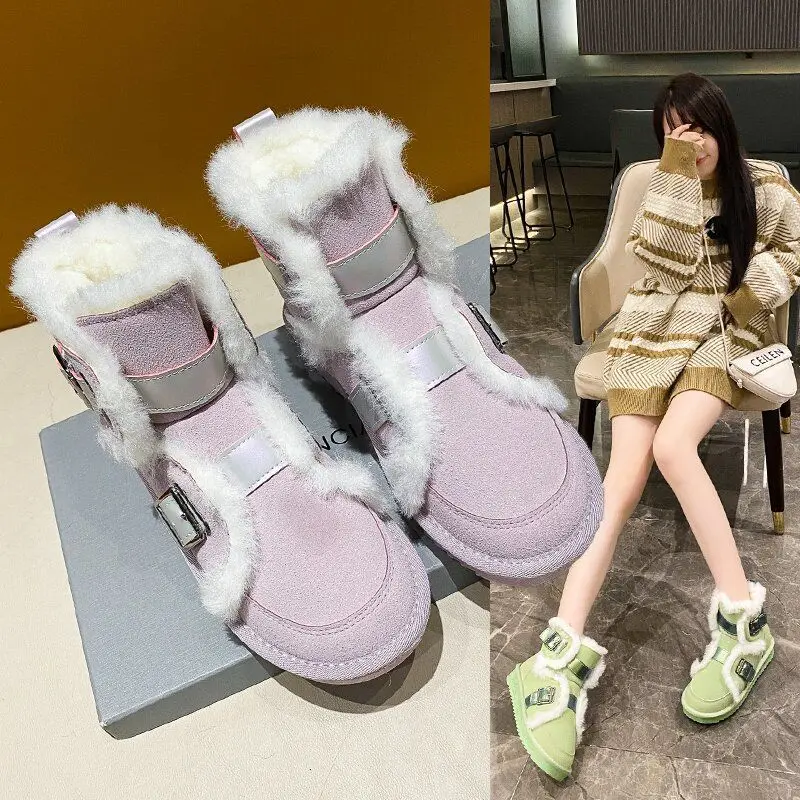 Thick Fur Warm Snow Boots Women Winter Flat Shoes Solid White Leather Ankle Boots Gold Zipper Fashion Design Buckle Shoes
Thick Fur Warm Snow Boots Women Winter Flat Shoes Solid White Leather Ankle Boots Gold Zipper Fashion Design Buckle Shoes