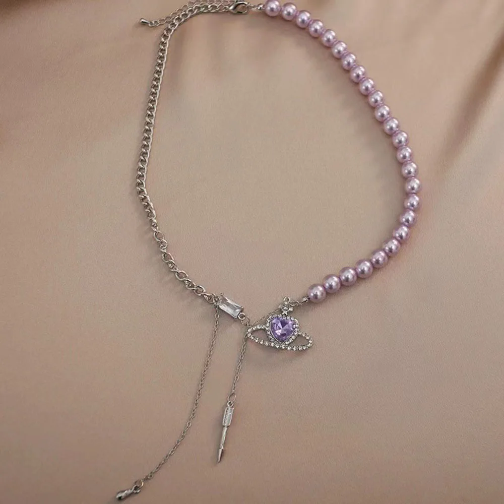 Romantic Universe Zircon Planet Purple Artificial Pearl Small Design Light Gentle Collarbone Chain Fairy Spirit Antique Gifts 
Romantic Universe Zircon Planet Purple Artificial Pearl Small Design Light Gentle Collarbone Chain Fairy Spirit Antique Gifts