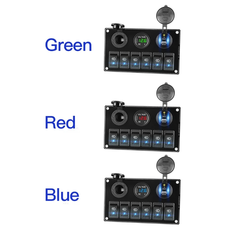 

6 Position On/off Charger Voltmeter Socket Panel USB Power Socket Voltmeter Cigarette Lighter Switch for Trucks Ships RV