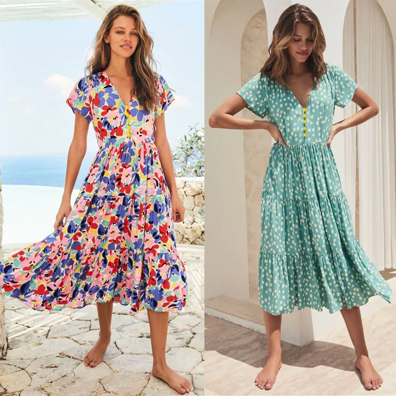 2023 Spring and Summer New Holiday Leisure Style V-neck Button Small Floral Print Short-sleeved Dress Women Clothing Dresses
2023 Spring and Summer New Holiday Leisure Style V-neck Button Small Floral Print Short-sleeved Dress Women Clothing Dresses